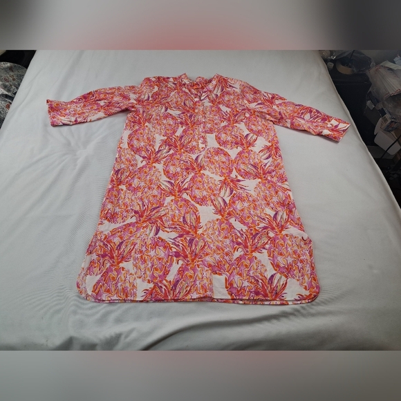 Vilagallo Women's Short Dress with Pineapple Print 100% Cotton Size 42(L) - Picture 11 of 16